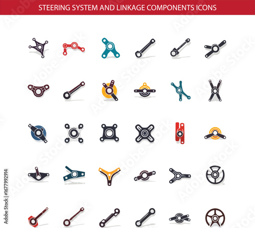 Car Steering System and Linkage Icon Set