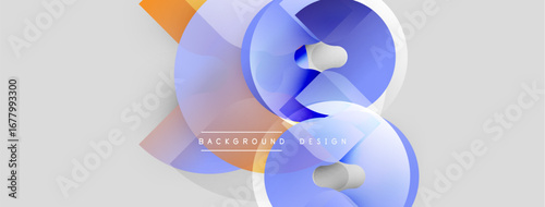 Abstract fluid shapes overlap, creating dynamic composition. Blue, orange hues dominate light gray background. Text reads background design.