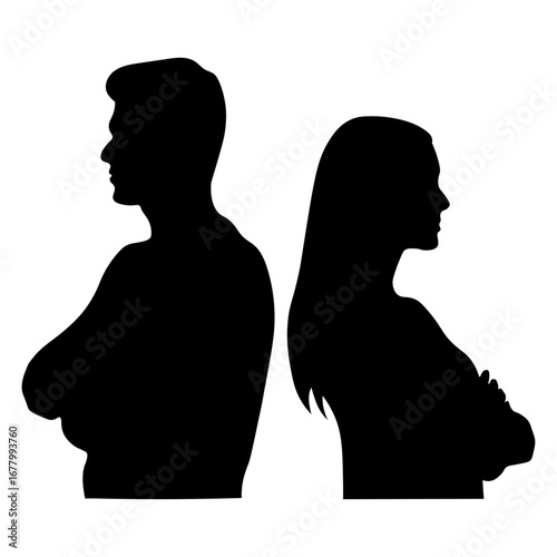 背中合わせで対立する男女のシルエット