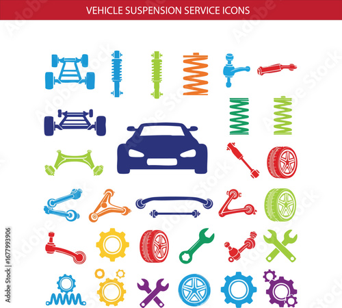 Car Suspension Service Icon Set