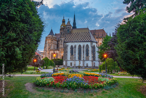 Fényképezés Sunset view of the Saint Elisabeth cathedral and Saint Michael c