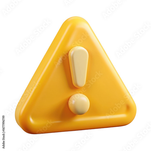 Yellow warning triangle with exclamation mark symbol isolated on transparent background