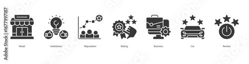 Reputation Score banner web icon set vector illustration concept with icon of retail, usefulness, reputation, rating, business, car, review