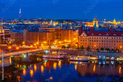 Bridges over Vltava river viewed from Letna in Prague, Czech rep