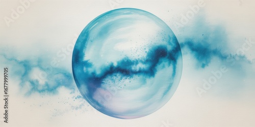 Wallpaper Mural Ethereal luminous blue sphere with wisps of teal smoke abstract art glowing orb Torontodigital.ca