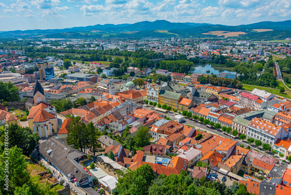 Obraz premium Aerial view of the peace square in Trencin, Slovakia