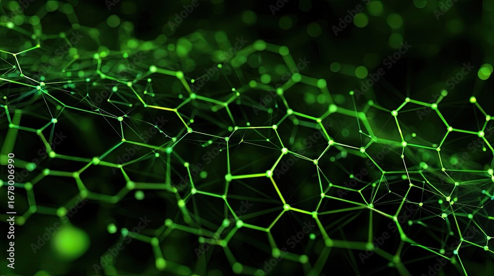 Obraz premium Abstract network of glowing green hexagons