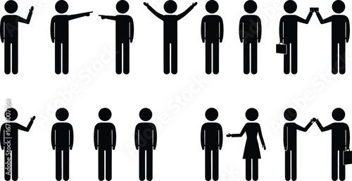 Business people stick figure icons teamwork communication handshake collaboration office workers success professional group corporate partnership vector illustration isolated