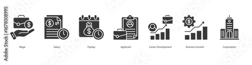Career Growth banner web icon set vector illustration concept with icon of wage, salary, payday, applicant, career development, business growth, corporation
