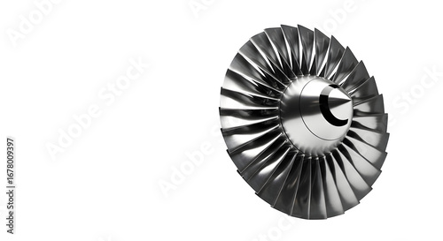 Jet engine turbine isolated on transparent background, a powerful machine part