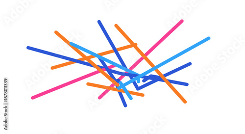 A vibrant assortment of colored lines are randomly positioned creating an abstract playful composition on a white background