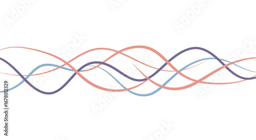 Three wavy colored lines intertwine against a white backdrop showcasing their distinct paths