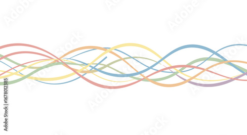 Wavy colored pastel bands intersecting and overlapping against a white backdrop