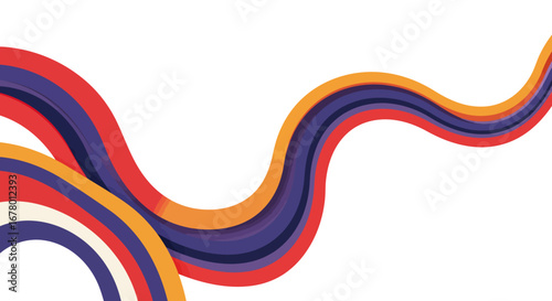 Wavy bands of color in red orange purple and white forming curved lines against a white background