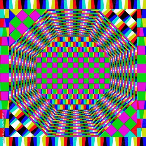 Psychedelic geometric pattern creates a vintage retro vibe for dynamic backgrounds and vibrant designs