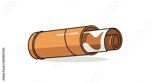 An illustration of a rolled-up paper, possibly a map or blueprint, contained within a cylindrical holder, suggesting an artifact or important document for navigation or planning