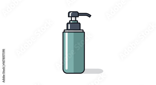 A sleek, modern teal lotion or soap dispenser with a silver pump against a clean white background, casting a subtle shadow, perfect for beauty and hygiene product branding