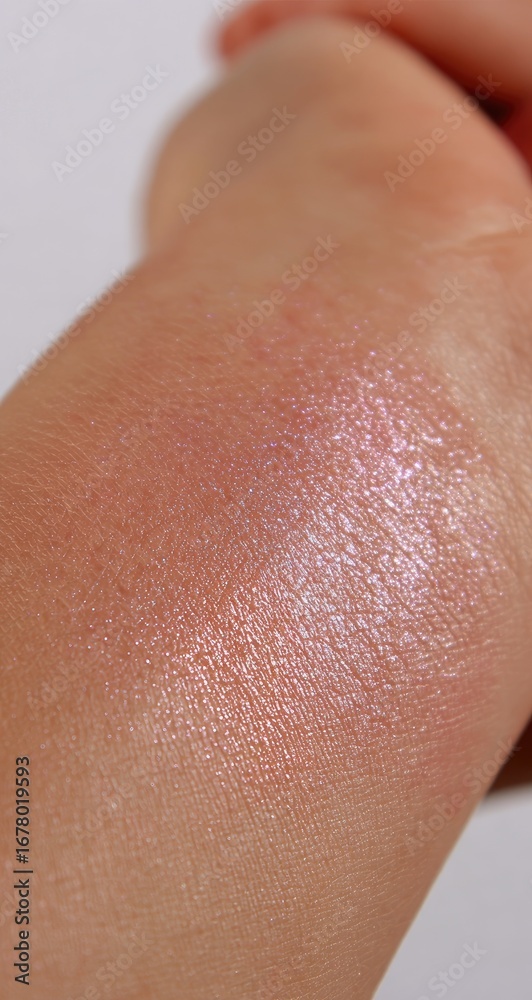 Fototapeta premium Shimmering blush swatched on fair skin