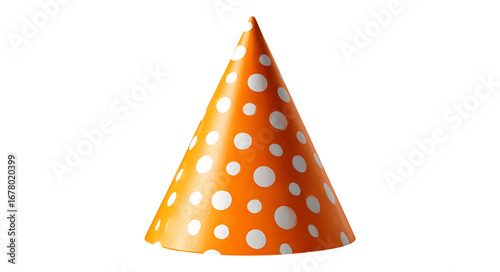 Orange Polka Dot Party Hat Isolated on Transparent Background