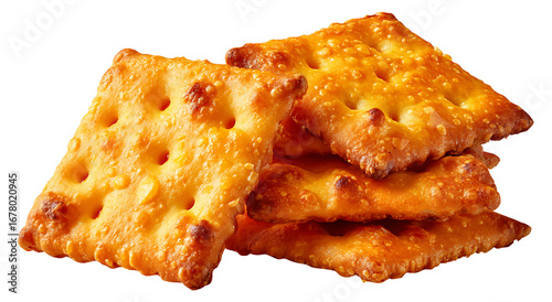 Crispy Golden Crackers isolated on Transparent Background, png