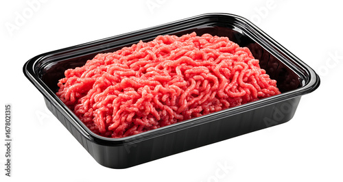 Raw Minced Meat in Black Tray Isolated on transparent background, png