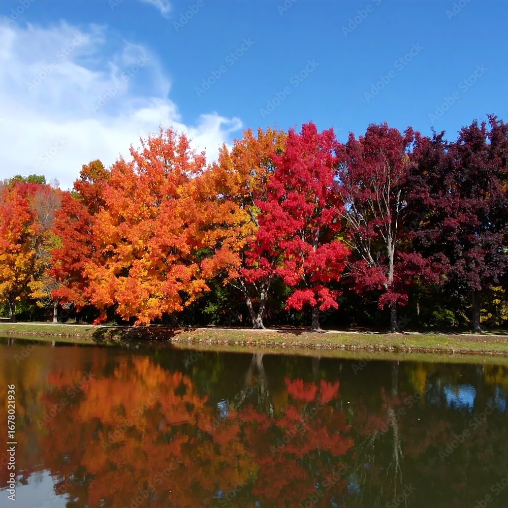 Obraz premium Autumnal trees reflecting in a pond