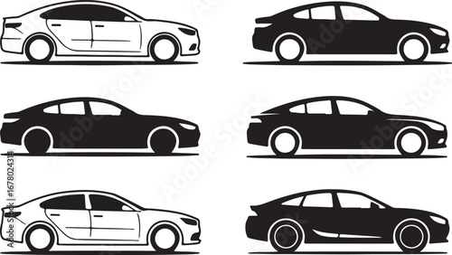 Car Vector Illustration Set Sedan Automobile Silhouette Isolated Icon Transport