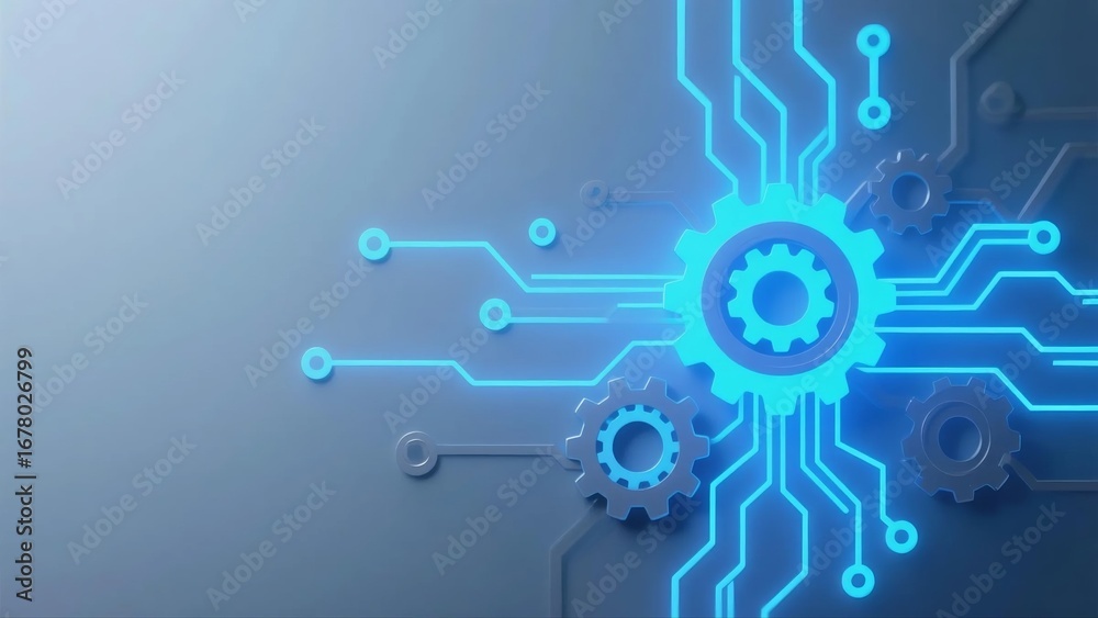 Obraz premium Glowing circuit gears technology background