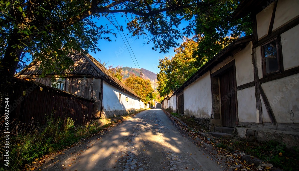 Naklejka premium Autumnal village street
