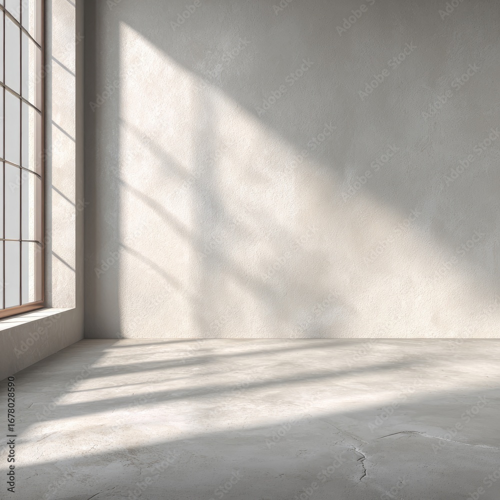 Fototapeta premium Empty room, light, shadows, large window