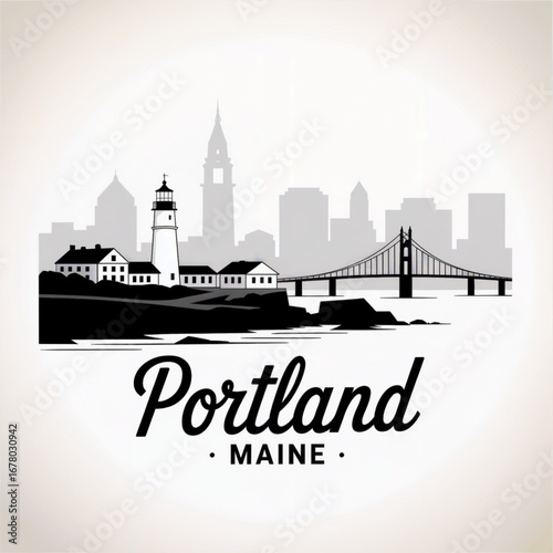 Portland Maine Skyline Silhouette — A Historic Coastal City in New England Vector Illustration
