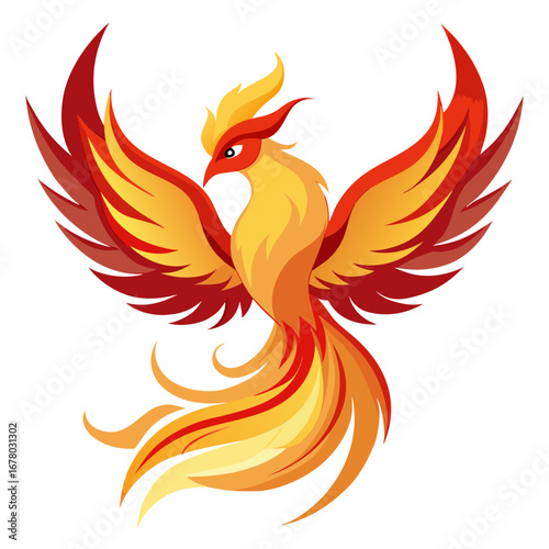 Mythical Firebird with Glowing Vector Flame Wings