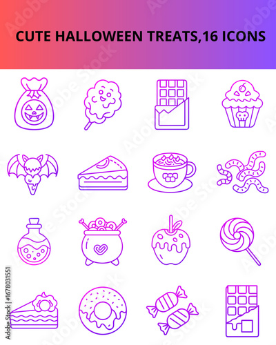 Cute Halloween treats icons set with desserts and candies  