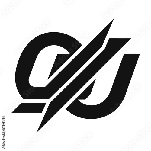 Slanted “Q” and “U” Letterform with Exaggerated Serifs