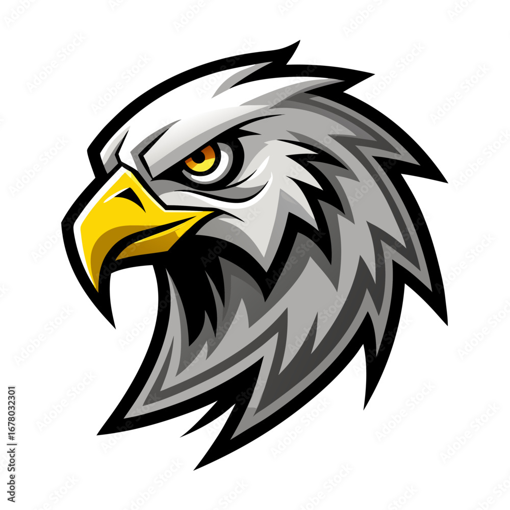 Fototapeta premium Grayscale Eagle Mascot Logo with Golden Beak, Sharp Eyes, and Bold Feather Strokes