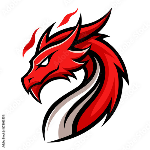 Sleek Red Dragon Logo with Stylized Flames and Bold Compact Composition