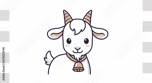 Adorable Goat Cartoon Illustration for Children's Books, Educational Material and Farm-Themed Designs, Ideal for Promoting Animal Awareness and Rural Life