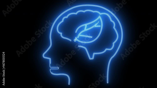 Wallpaper Mural human brain head icon and leaf icon with neon effect Torontodigital.ca
