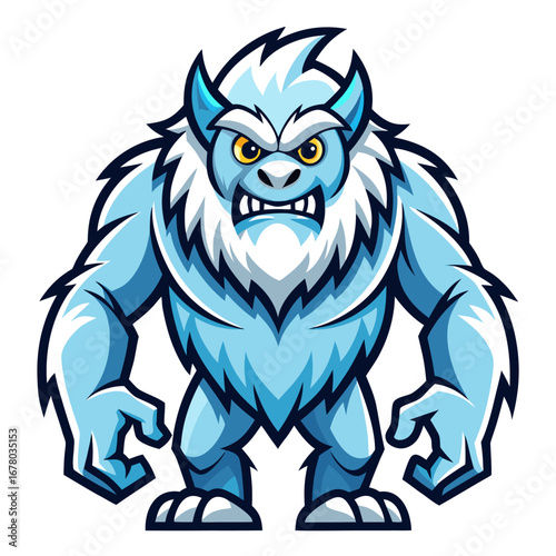 Stylized Yeti Mascot in Side Step Pose with Icy Fur and Bold Vector Outlines for Cold-Themed Gaming