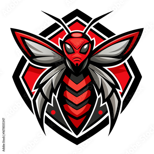 Bold Insect-Themed Team Logo with Angular Stinger Shape and Symmetrical Compact Design