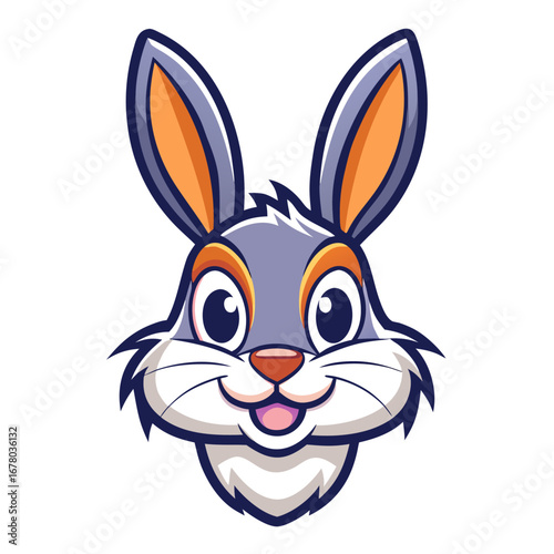 Simplified Cartoon Rabbit Head in Minimal Vector Lines and Balanced Shapes for Warm, Charming Appeal