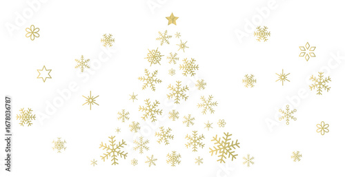 ゴールドの雪の結晶のクリスマスツリーのイラスト　背景イラスト　ベクター素材	
