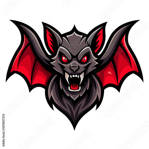 Menacing Bat Mascot with Exaggerated Wings and Neon Red Eyes for Dramatic Esports Branding