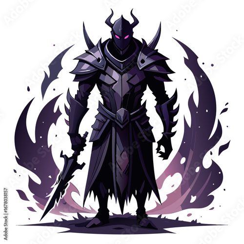 Dark Armored Warrior with Glowing Blade and Shadow Effects
