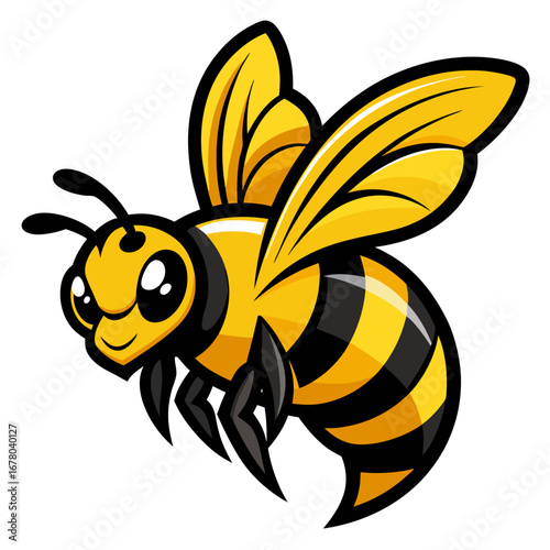 Bold Yellow-Black Bee in Side Profile with Strong Wings and Cartoon Style