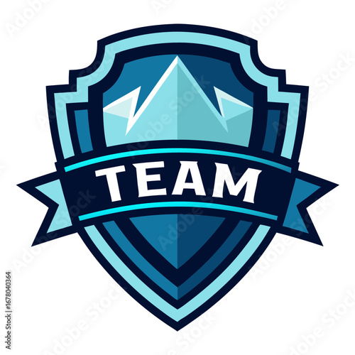 Light Blue and Dark Navy Team Emblem with Editable Shield Layers