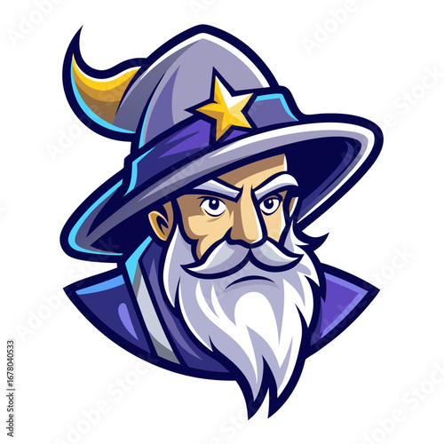Silver-Haired Sorcerer with Star Hat in Stylized Vector Form