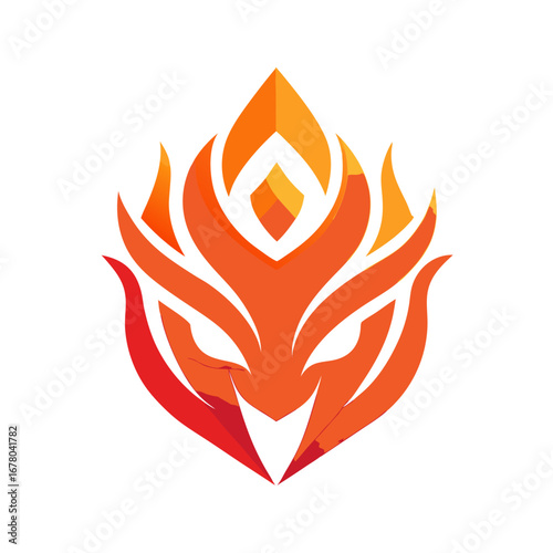 Abstract Gradient Orange-Red Flame Icon Resembling Creature Face