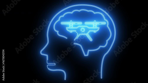 Wallpaper Mural human brain head icon and drone icon with neon effect Torontodigital.ca