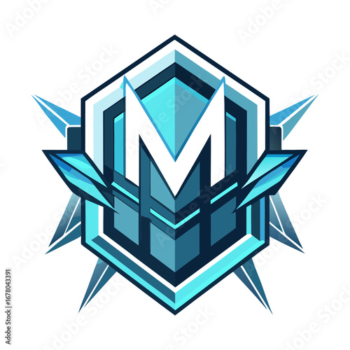 Sleek M/A Badge with Digital Segments in Icy Tones and Minimal Contours for Futuristic Identity
